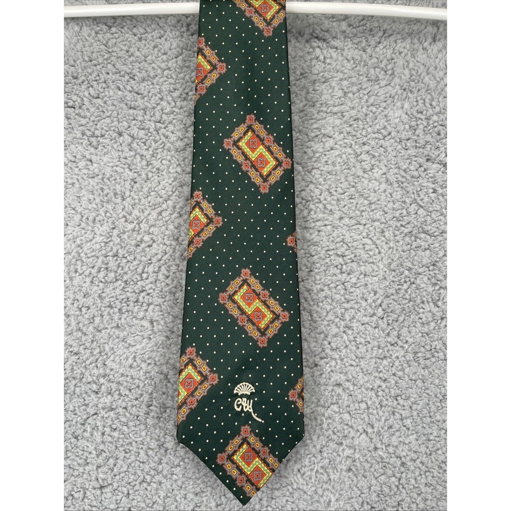 Godchaux's Countess Mara Mens Tie Necktie  Green Dots S Pattern 55" x 3.5"